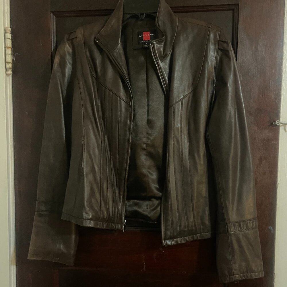 Brown Leather Jacket - Tan Moto Jacket - Size M - Zip Front Jacket